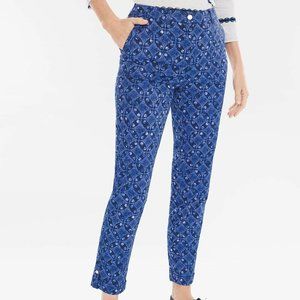 NWT CHICO'S Utility Ankle Pants Size 0=US Size 4 Blue Geo